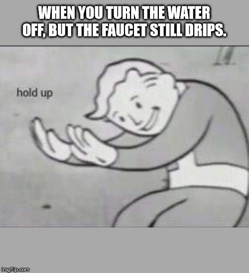 Fallout Hold Up | WHEN YOU TURN THE WATER OFF, BUT THE FAUCET STILL DRIPS. | image tagged in fallout hold up | made w/ Imgflip meme maker