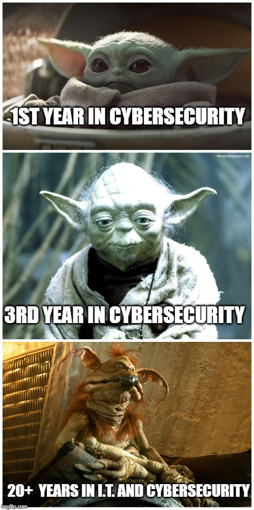 CyberSecurity/InfoTech Career | 1ST YEAR IN CYBERSECURITY; 3RD YEAR IN CYBERSECURITY; 20+  YEARS IN I.T. AND CYBERSECURITY | image tagged in cyber,cybersecurity,information technology,careers | made w/ Imgflip meme maker