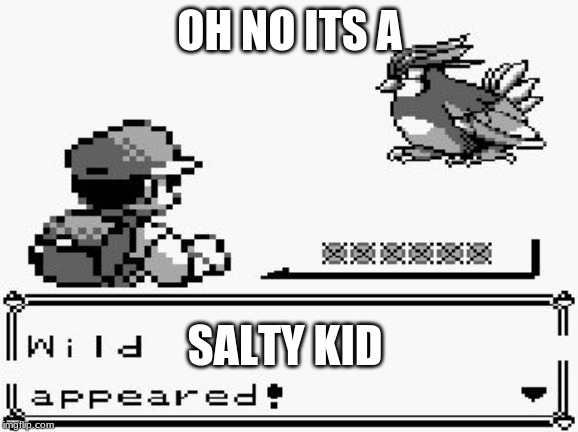 pokemon appears | OH NO ITS A; SALTY KID | image tagged in pokemon appears | made w/ Imgflip meme maker