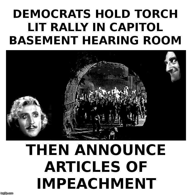 Democrats Rally in Capitol Basement | image tagged in trump,democrats,impeachment,basement,witch hunt,young frankenstein | made w/ Imgflip meme maker