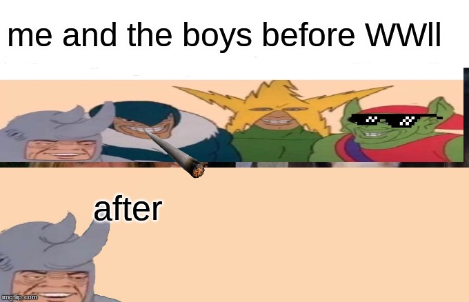 Woman Yelling At Cat Meme | me and the boys before WWll; after | image tagged in memes,woman yelling at cat | made w/ Imgflip meme maker