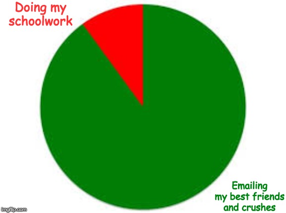 pie chart | Doing my schoolwork; Emailing my best friends and crushes | image tagged in pie chart | made w/ Imgflip meme maker