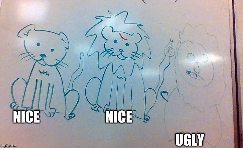 nic nice ugly | NICE                         NICE; UGLY | image tagged in lol | made w/ Imgflip meme maker