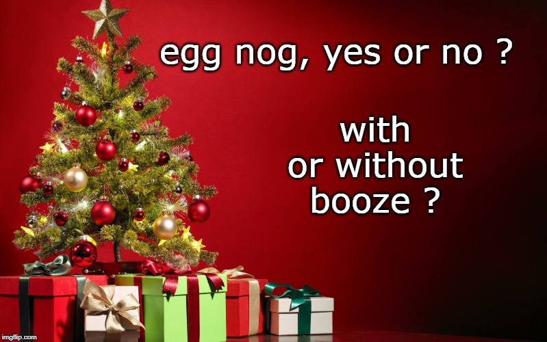 christmas present | with or without booze ? egg nog, yes or no ? | image tagged in christmas present | made w/ Imgflip meme maker