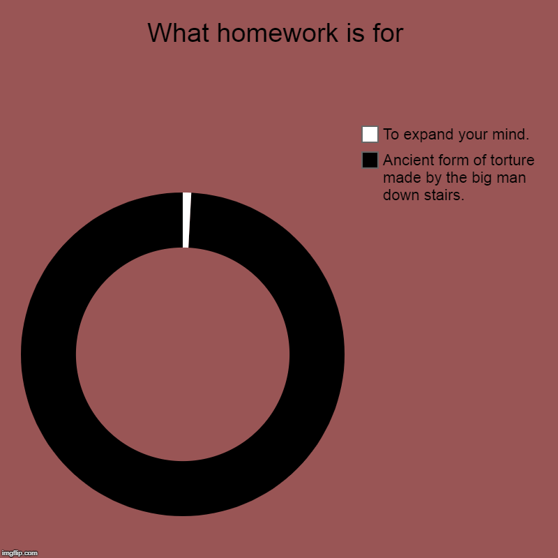 What homework is for | Ancient form of torture made by the big man down stairs., To expand your mind. | image tagged in charts,donut charts | made w/ Imgflip chart maker