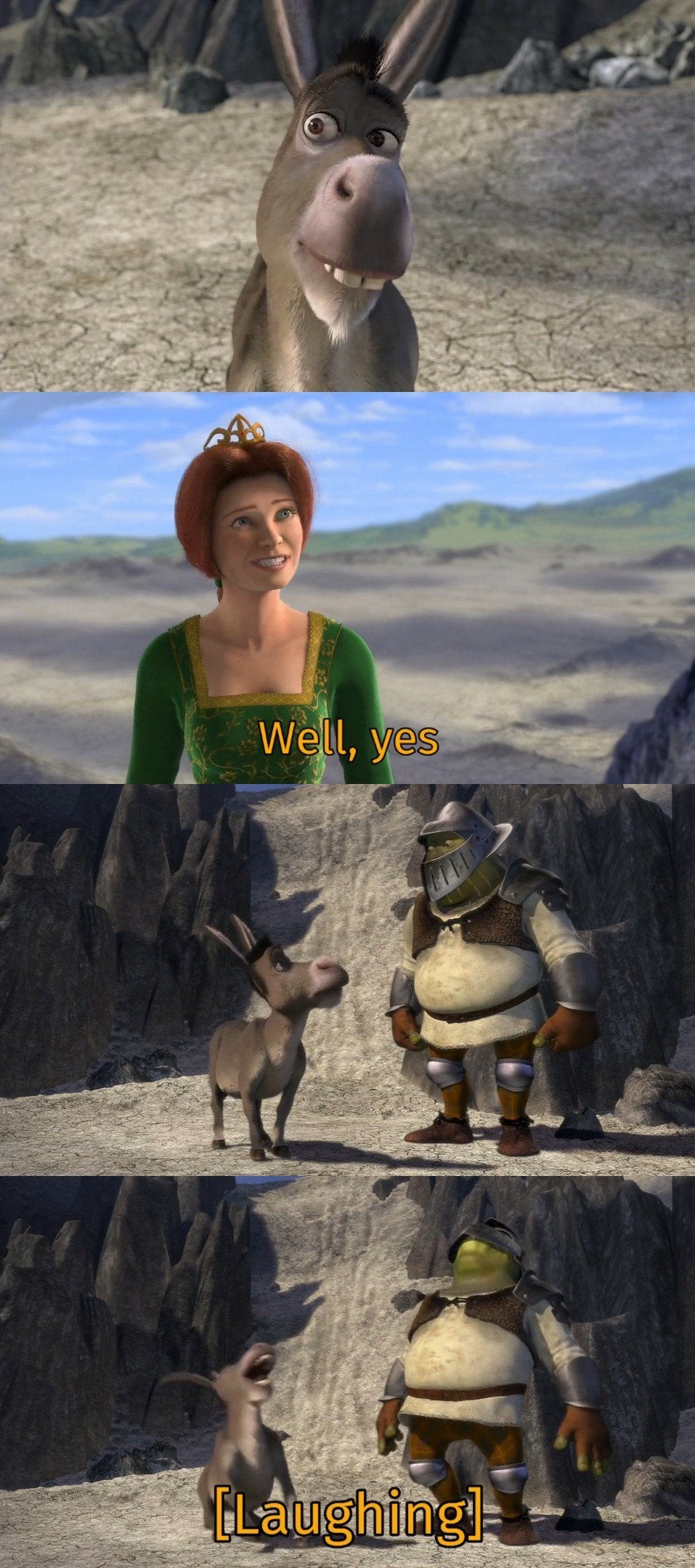 Shrek and Donkey laughing at Fiona Blank Meme Template