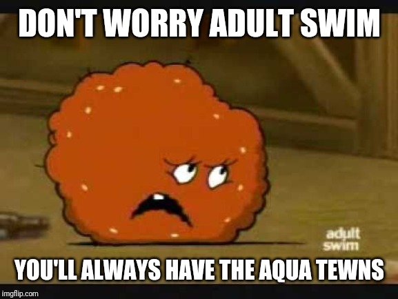 confused meatwad | DON'T WORRY ADULT SWIM YOU'LL ALWAYS HAVE THE AQUA TEWNS | image tagged in confused meatwad | made w/ Imgflip meme maker