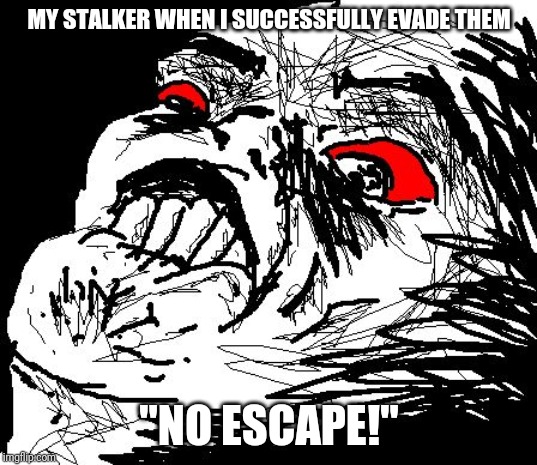 No Escape  | MY STALKER WHEN I SUCCESSFULLY EVADE THEM; "NO ESCAPE!" | image tagged in no escape | made w/ Imgflip meme maker