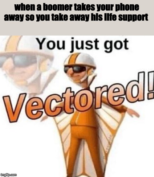 You just got vectored | when a boomer takes your phone away so you take away his life support | image tagged in you just got vectored | made w/ Imgflip meme maker