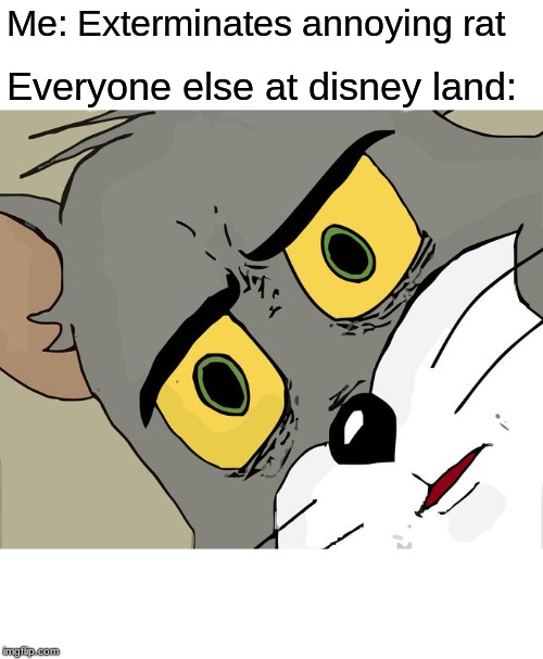 Unsettled Tom | Me: Exterminates annoying rat; Everyone else at disneyland: | image tagged in memes,unsettled tom | made w/ Imgflip meme maker