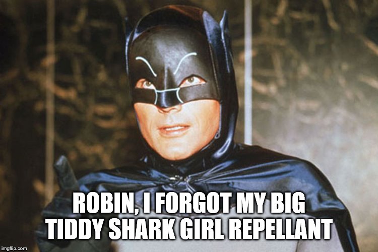 Adam West Batman | ROBIN, I FORGOT MY BIG TIDDY SHARK GIRL REPELLANT | image tagged in adam west batman | made w/ Imgflip meme maker