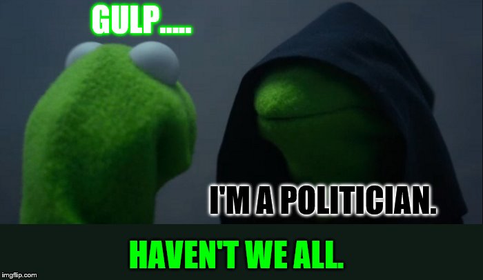 Evil Kermit Meme | GULP..... I'M A POLITICIAN. HAVEN'T WE ALL. | image tagged in memes,evil kermit | made w/ Imgflip meme maker