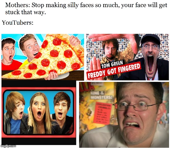 Silly faces for the win | image tagged in youtubers,nostalgia critic,avgn,thumbnail,avgn face,clickbait | made w/ Imgflip meme maker