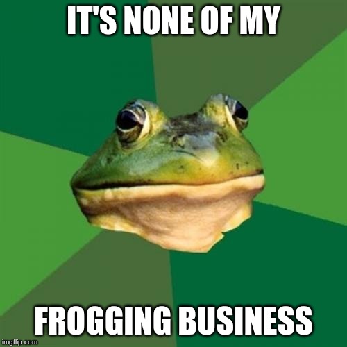 Foul Bachelor Frog | IT'S NONE OF MY; FROGGING BUSINESS | image tagged in memes,foul bachelor frog | made w/ Imgflip meme maker