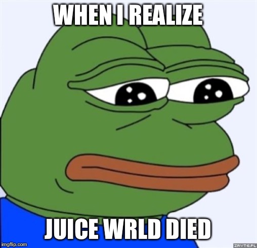 sad frog | WHEN I REALIZE; JUICE WRLD DIED | image tagged in sad frog | made w/ Imgflip meme maker