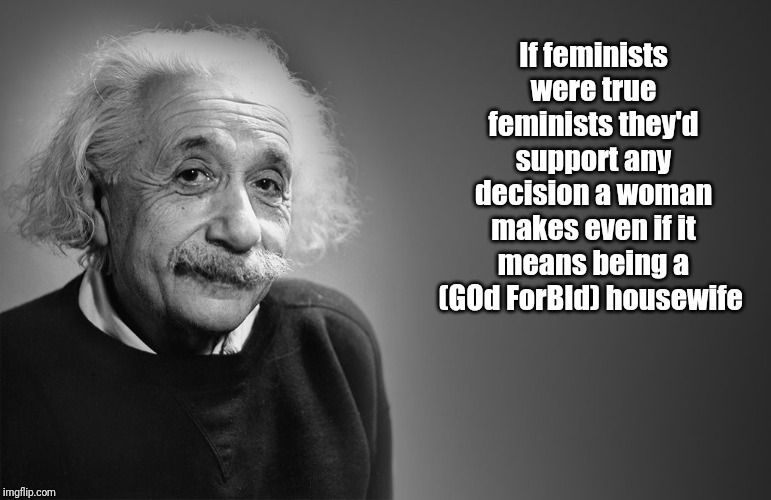 albert einstein quotes | If feminists were true feminists they'd support any decision a woman makes even if it means being a (GOd ForBId) housewife | image tagged in albert einstein quotes | made w/ Imgflip meme maker
