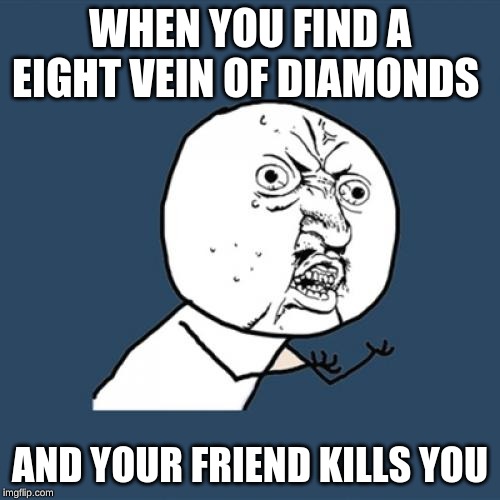 Y U No | WHEN YOU FIND A EIGHT VEIN OF DIAMONDS; AND YOUR FRIEND KILLS YOU | image tagged in memes,y u no | made w/ Imgflip meme maker