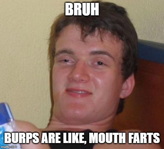 genius | BRUH; BURPS ARE LIKE, MOUTH FARTS | image tagged in memes,10 guy,funny,fart,derp,stupid | made w/ Imgflip meme maker