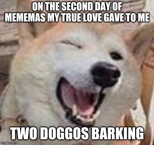 Doggo | ON THE SECOND DAY OF MEMEMAS MY TRUE LOVE GAVE TO ME; TWO DOGGOS BARKING | image tagged in doggo | made w/ Imgflip meme maker