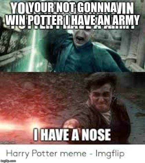 YOUR NOT GONNNA WIN POTTER I HAVE AN ARMY | image tagged in harry potter | made w/ Imgflip meme maker