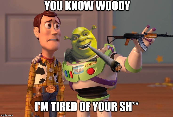 X, X Everywhere Meme | YOU KNOW WOODY; I'M TIRED OF YOUR SH** | image tagged in memes,x x everywhere | made w/ Imgflip meme maker