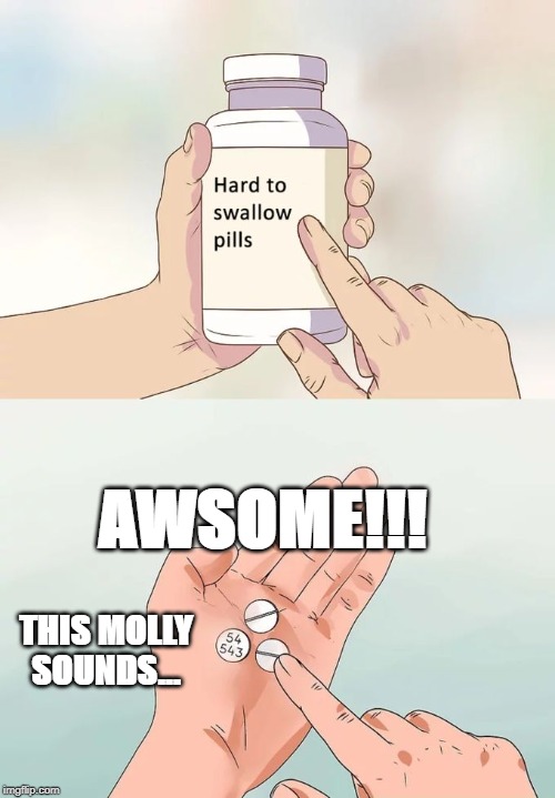 Hard To Swallow Pills | AWSOME!!! THIS MOLLY SOUNDS... | image tagged in memes,hard to swallow pills | made w/ Imgflip meme maker