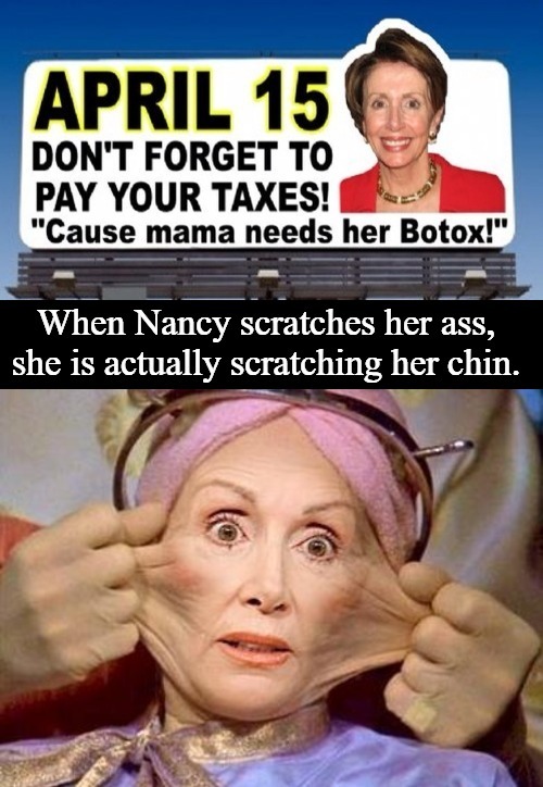 When Pelosi scratches her ass, she is actually scratching her chin | image tagged in nana needs her botox,nancy piglosi,nancy pelosi wtf,good old nancy pelosi,nancy pelosi is crazy | made w/ Imgflip meme maker