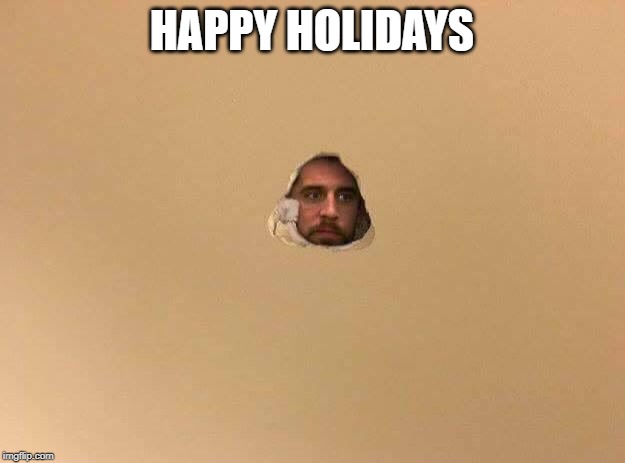 arron rodgers hole in wall | HAPPY HOLIDAYS | image tagged in arron rodgers hole in wall | made w/ Imgflip meme maker