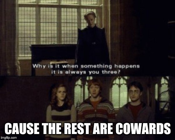 Why is it when something happens it is always you three? | CAUSE THE REST ARE COWARDS | image tagged in why is it when something happens it is always you three | made w/ Imgflip meme maker