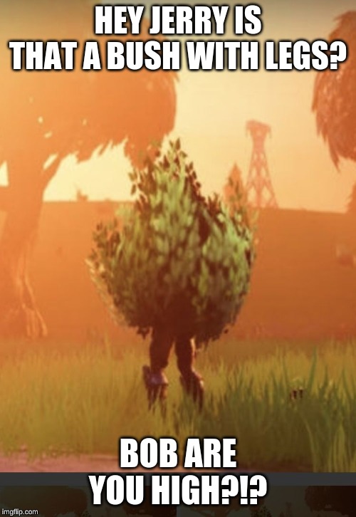 Fortnite bush | HEY JERRY IS THAT A BUSH WITH LEGS? BOB ARE YOU HIGH?!? | image tagged in fortnite bush | made w/ Imgflip meme maker