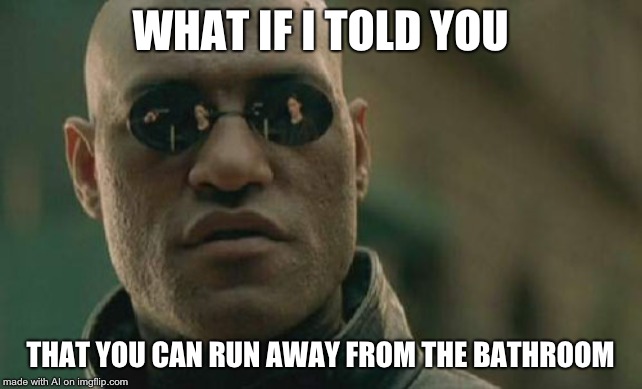Matrix Morpheus | WHAT IF I TOLD YOU; THAT YOU CAN RUN AWAY FROM THE BATHROOM | image tagged in memes,matrix morpheus | made w/ Imgflip meme maker