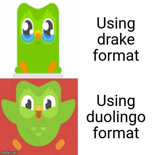 Using drake format; Using duolingo format | made w/ Imgflip meme maker