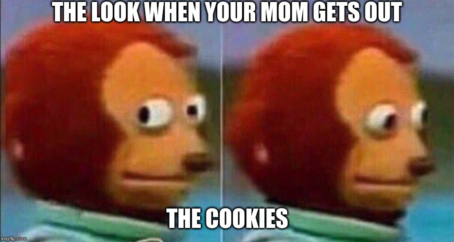 Monkey looking away | THE LOOK WHEN YOUR MOM GETS OUT; THE COOKIES | image tagged in monkey looking away | made w/ Imgflip meme maker