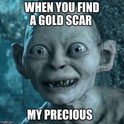 Gollum | WHEN YOU FIND A GOLD SCAR; MY PRECIOUS | image tagged in memes,gollum | made w/ Imgflip meme maker