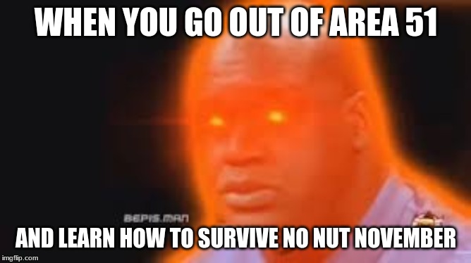 ye | WHEN YOU GO OUT OF AREA 51; AND LEARN HOW TO SURVIVE NO NUT NOVEMBER | image tagged in funny memes,area 51,shaq,no nut november | made w/ Imgflip meme maker