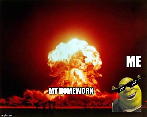 Nuclear Explosion Meme | ME; MY HOMEWORK | image tagged in memes,nuclear explosion | made w/ Imgflip meme maker