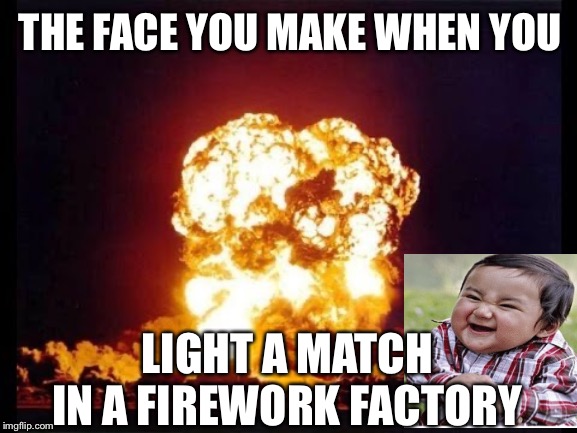 THE FACE YOU MAKE WHEN YOU; LIGHT A MATCH IN A FIREWORK FACTORY | image tagged in memes | made w/ Imgflip meme maker