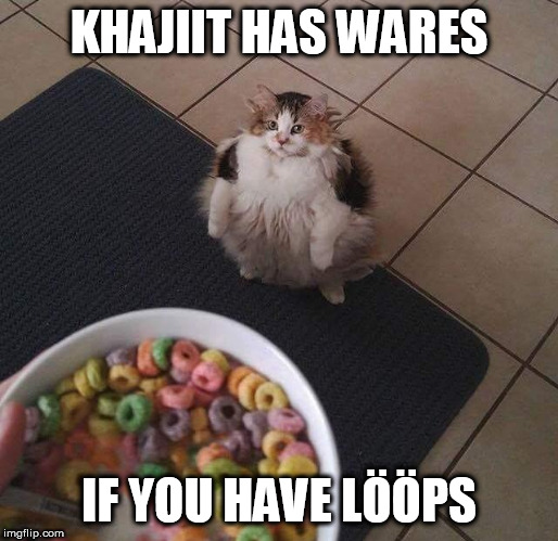 Loops Brother | KHAJIIT HAS WARES; IF YOU HAVE LÖÖPS | image tagged in loops brother | made w/ Imgflip meme maker