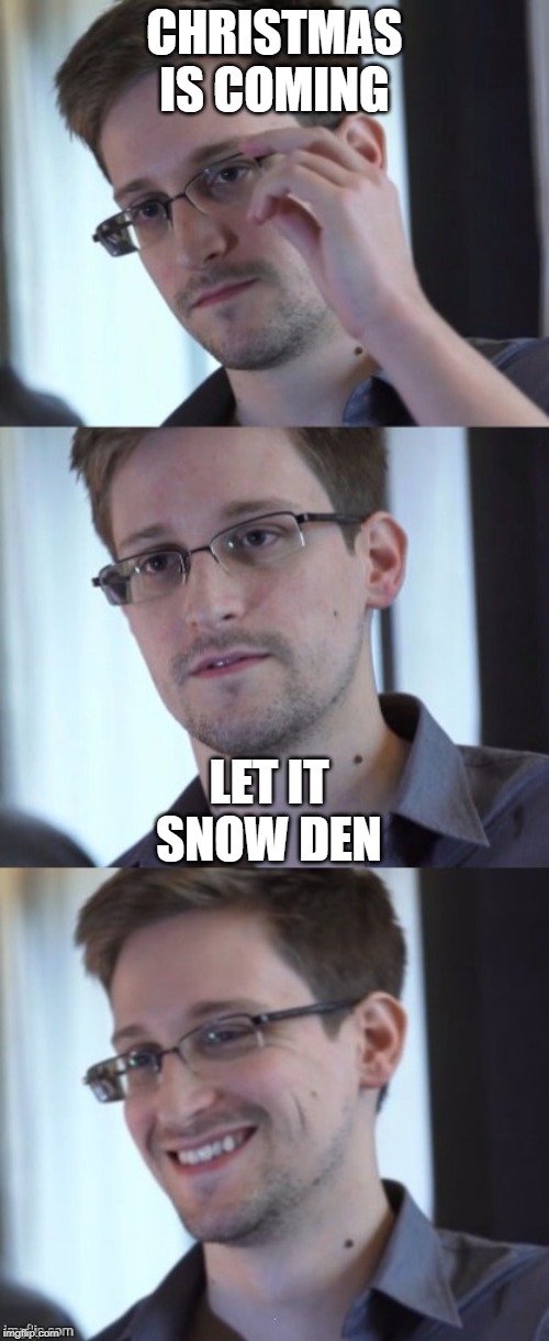 Bad Pun Snowden | CHRISTMAS IS COMING; LET IT SNOW DEN | image tagged in bad pun snowden | made w/ Imgflip meme maker