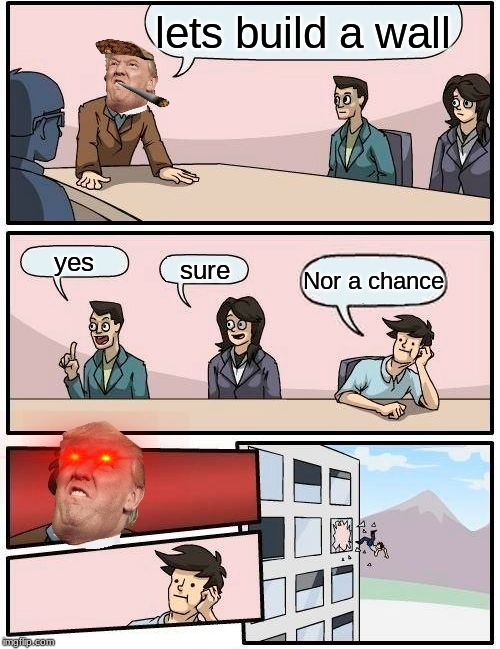 Boardroom Meeting Suggestion Meme | lets build a wall; yes; sure; Nor a chance | image tagged in memes,boardroom meeting suggestion | made w/ Imgflip meme maker