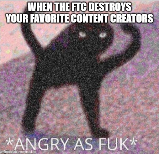 ANGRY AS FUK | WHEN THE FTC DESTROYS YOUR FAVORITE CONTENT CREATORS | image tagged in angry as fuk | made w/ Imgflip meme maker