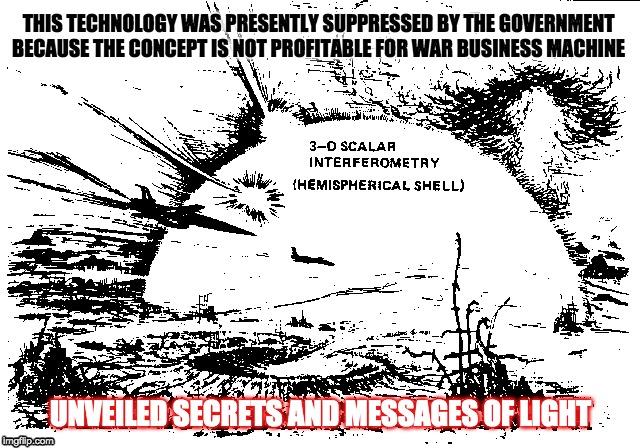 NIKOLA TESLA SCALAR WAVE SHIELD | THIS TECHNOLOGY WAS PRESENTLY SUPPRESSED BY THE GOVERNMENT BECAUSE THE CONCEPT IS NOT PROFITABLE FOR WAR BUSINESS MACHINE; UNVEILED SECRETS AND MESSAGES OF LIGHT | image tagged in nikola tesla scalar wave shield | made w/ Imgflip meme maker