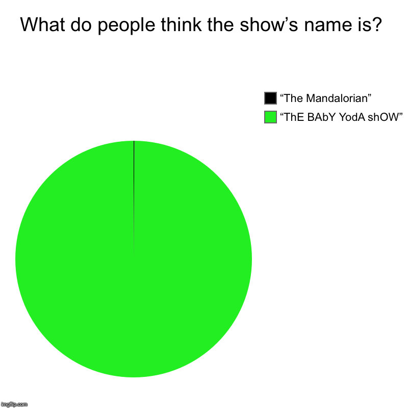 THE SHOW IS NOT NAMED CORRECTLY | What do people think the show’s name is? | “ThE BAbY YodA shOW”, “The Mandalorian” | image tagged in charts,pie charts | made w/ Imgflip chart maker