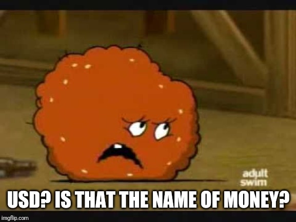 confused meatwad | USD? IS THAT THE NAME OF MONEY? | image tagged in confused meatwad | made w/ Imgflip meme maker
