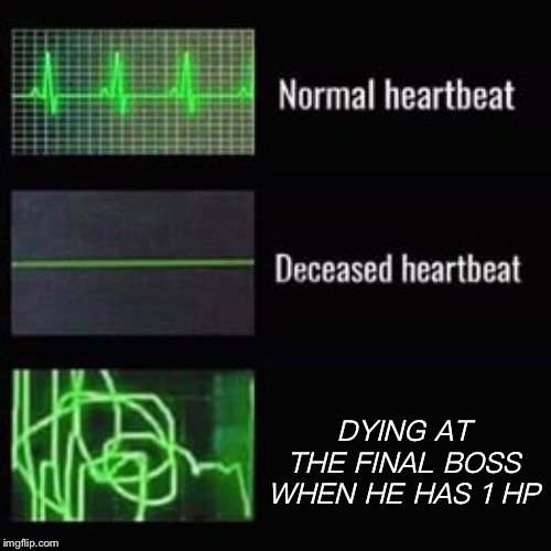heartbeat rate | DYING AT THE FINAL BOSS WHEN HE HAS 1 HP | image tagged in heartbeat rate | made w/ Imgflip meme maker