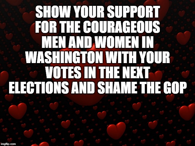 Red Hearts 3D on black background | SHOW YOUR SUPPORT FOR THE COURAGEOUS MEN AND WOMEN IN WASHINGTON WITH YOUR VOTES IN THE NEXT ELECTIONS AND SHAME THE GOP | image tagged in red hearts 3d on black background | made w/ Imgflip meme maker