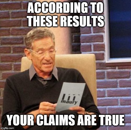 Maury Lie Detector Meme | ACCORDING TO THESE RESULTS YOUR CLAIMS ARE TRUE | image tagged in memes,maury lie detector | made w/ Imgflip meme maker