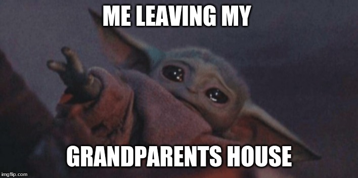Baby yoda cry | ME LEAVING MY; GRANDPARENTS HOUSE | image tagged in baby yoda cry | made w/ Imgflip meme maker