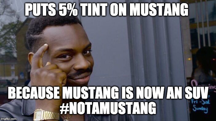 Roll Safe Think About It | PUTS 5% TINT ON MUSTANG; BECAUSE MUSTANG IS NOW AN SUV
#NOTAMUSTANG | image tagged in memes,roll safe think about it | made w/ Imgflip meme maker
