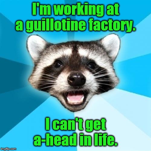 Lame Pun Coon | I'm working at a guillotine factory. I can't get a-head in life. | image tagged in memes,lame pun coon | made w/ Imgflip meme maker